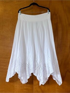 CHICOS White Eyelet Handkerchief Hem Cotton Maxi Skirt size 2